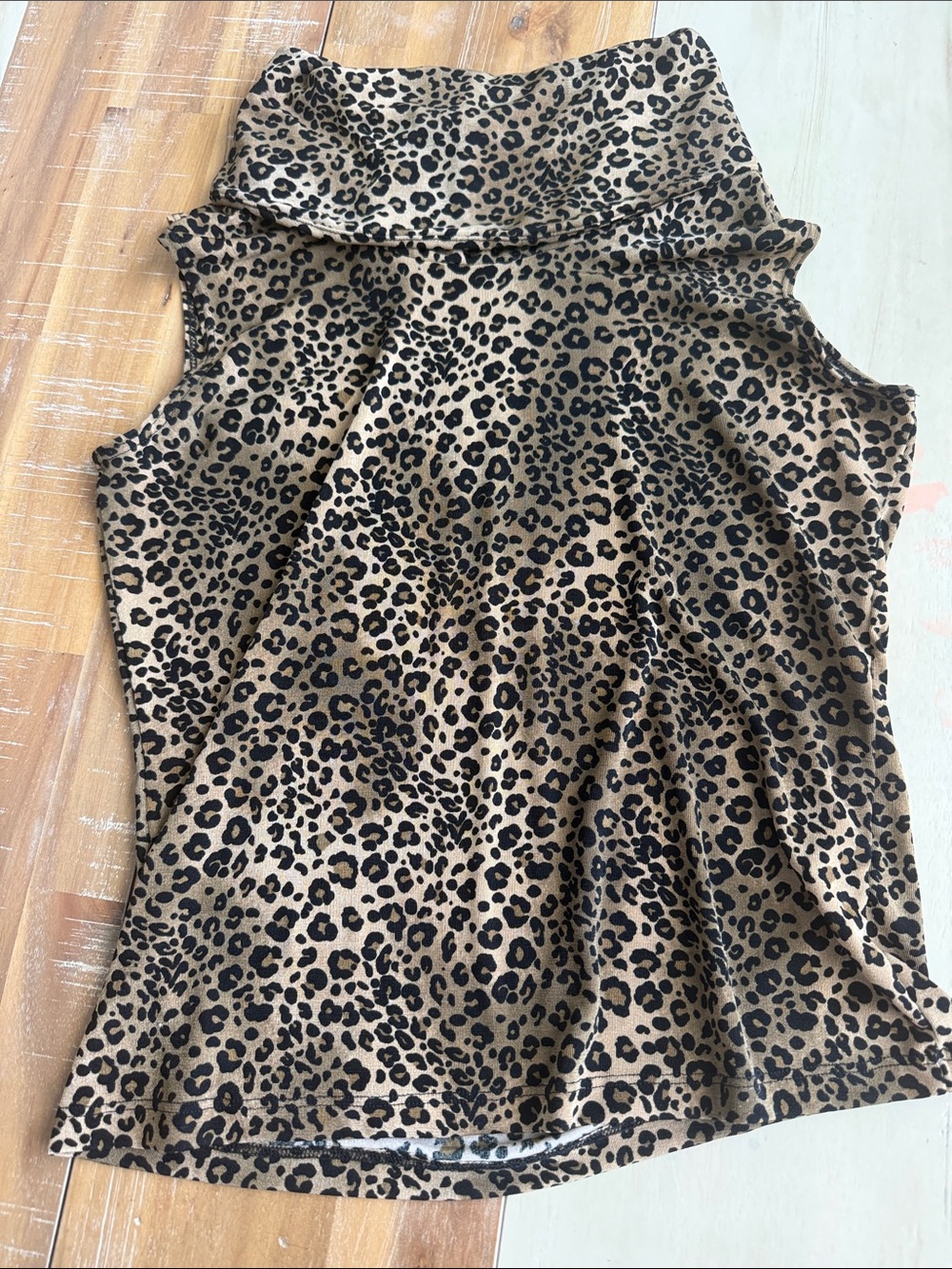 Susan Lawrence Leopard Print Sleeveless Cowl Neck Top - Tan and Black